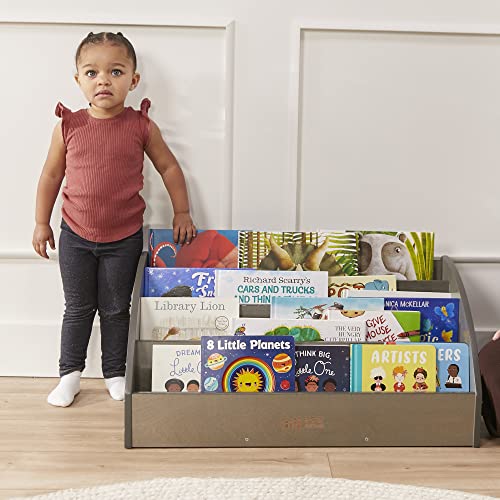 ECR4Kids 4-Shelf Toddler Book Display, Wooden Bookshelf, 30in W, Grey Wash