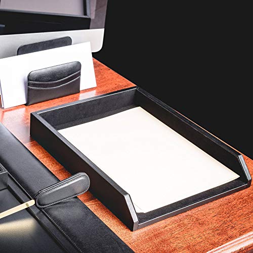 Dacasso Black Leather Front-Load Letter Tray, Under 5 Gallons
