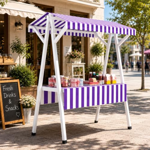 Foldable Metal Vendor Booth with Canopy, Portable Farmers Market Stand for Craft Fairs, Pop-Up Shops & Outdoor Events(Purple,160cm/63in)