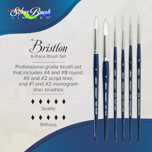 Silver Brush Limited Bristlon Short Handle Detail Oil Paintbrush Set, 6pc