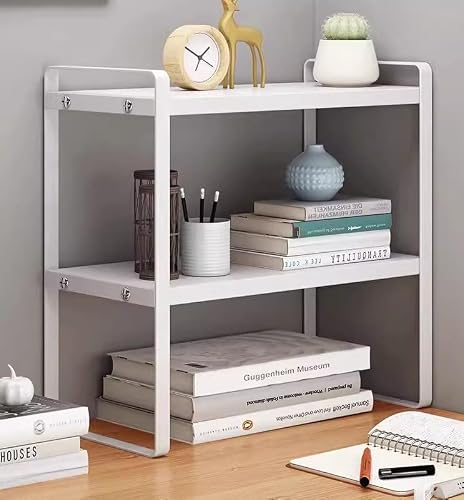 AMUFJJ Desk Book Organizer，Living Room Bedroom Dormitories Wooden Magazines Rack，2 Tier File Folder Holder for Storage Newspapers Invoices Letters(White,36x20x30cm)