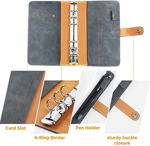GFHSKRPL A6 PU Leather Budget Binder Notebook Cash Envelopes Planner Wallet with Binder Pockets, Expense Budget Sheets, for Money Saving(D)