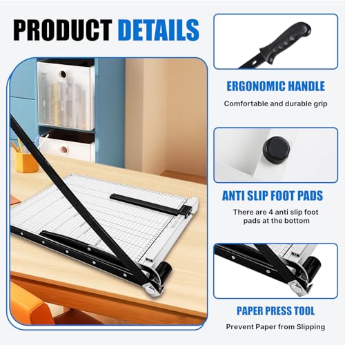Paper Cutter,Heavy Duty Paper Slicer with Safety Guard and Blade Lock,18" Cut Length Guillotine Trimmer with 12 Sheet Capacity,Paper Trimmer Paper Slicer Cutter for Office Home School (18inch)