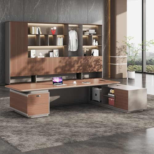 RAYFOKPK Luxurious L-Shaped Administrative Desk-78.74/86.6 "Spacious Solid Wood Manager Computer Desk, Modern Simple Administrative Workstation (Suitable for Office/Study)
