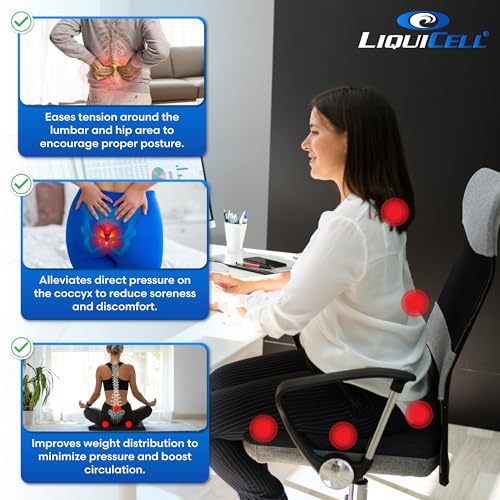 ERGO21 LiquiCell Coccyx Seat Cushion, Aid for Tailbone Pain Relief, Sciatica Pain, Back Support | Donut Like Butt Pillow for Long Hours Sitting at Home/Office Chair (20" W x 18" L x 3.5" H)