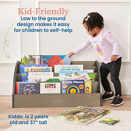 ECR4Kids 4-Shelf Toddler Book Display, Wooden Bookshelf, 30in W, Grey Wash