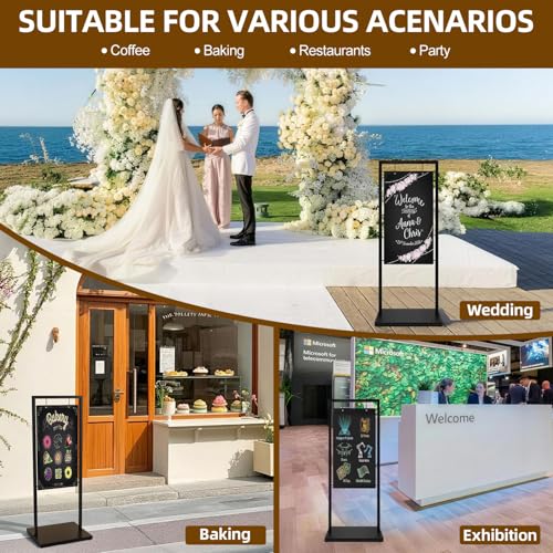 Large Chalkboard Signs with Stand, 47 x 20 Inch Heavy-Duty Double-Sided Windproof Chalkboard, Hanging Metal Easel Chalk Board with Base for Outdoor Business, Cafe, Wedding and Vendor