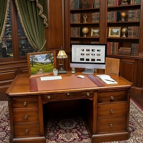 Dacasso 34" x 20" Mocha Leather Desk Pad with Side Rails - Executive Desk Surface Protector - Luxury Leather Blotter for Writing