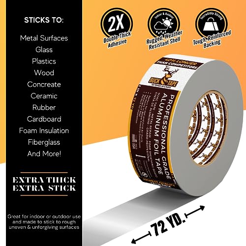 Buck Aluminum Foil Tape – 4 Inch x 216ft (72 yd), 3.6 Mil – HVAC Tape for Ductwork, AC, Dryer Vents & Insulation – Silver Foil Tape for Metal Repair, Exhaust Sealing & Air Conditioning (1 Pack)