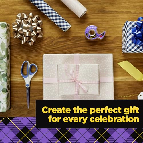 Scotch Gift-Wrap Tape with Dispensers, Clear Satin Finish, Invisible on Most Wrapping Paper, Photo-Safe, 3/4 in x 650 in Each, 12 Rolls for Holiday Gift Wrap