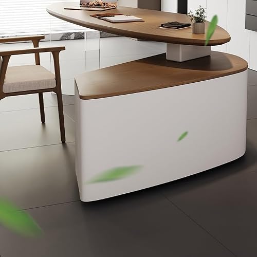 LINKIO Home Office Desks Solid Wood Special-Shaped Boss Office Work Desk, Storage Desk with Side Cabinets, Suitable for Business and Home Computer Table Desk(220x75x75cm)