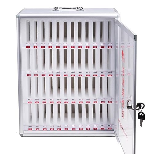 DJVHSRI Portable Wall Mounted Mobile Phone Safe Deposit Box with Lock 24/36/48 Bit Student Examination Laboratory Mobile Phone Management Box Silver Color,Silver-48 Bits