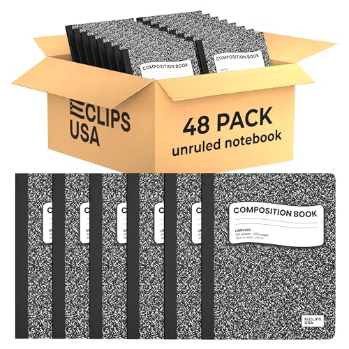 E-CLIPS USA Composition Notebooks Unruled Composition Notebook Hard Cover Marble Composition Notebook 100 sheets 9.75″ x 7.25″ (48)