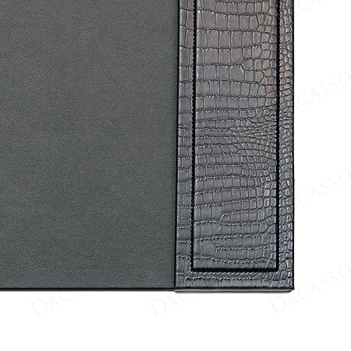 Dacasso Black Crocodile Embossed Leather Side-Rail Desk Pad/Desk Protector, 34"" x 20""" (PR-2201)