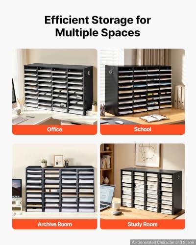 VEVOR Wood Literature Organizer 36 Compartments Office Mailboxes Black | Countertop Literature Sorter for Files Documents Papers, with Adjustable Shelves, for Office, Home, Classroom Organization