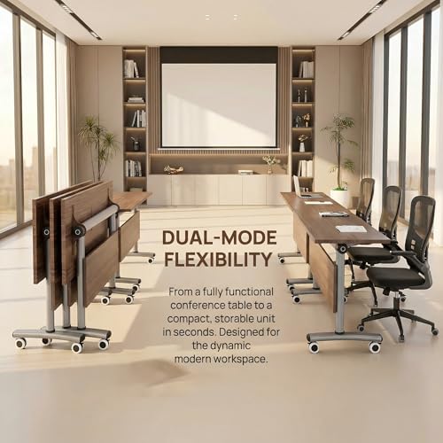 Velmorix Folding Training Table with Locking Wheels, Heavy-Duty Flip-Top Rolling Conference Desk - Commercial Grade Mobile Seminar Table for Office, Classroom & Meeting Room,47in,2pack