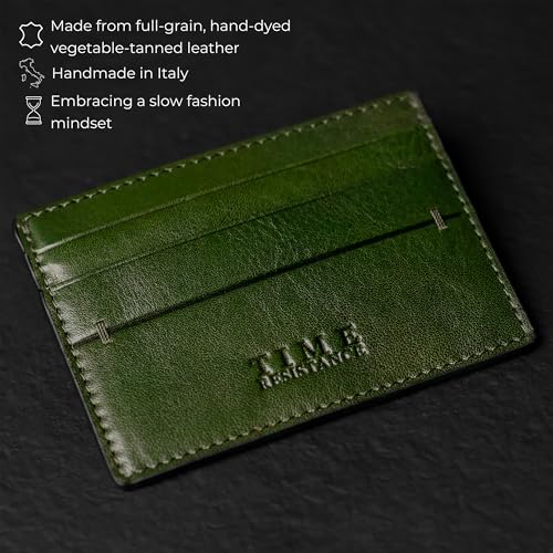 Time Resistance Credit Card Case - Leather Business Card Holder - Italian Handmade Card Organizer (Green)
