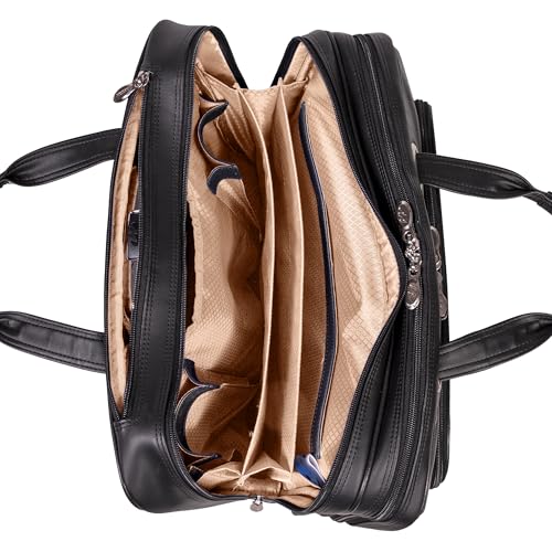 McKleinUSA L Series, Wrightwood, Top Grain Cowhide Leather with Vegan Leather Trim, 17" Leather Wheeled Laptop Briefcase, Black (80505), one Size - Frustration-Free Packaging