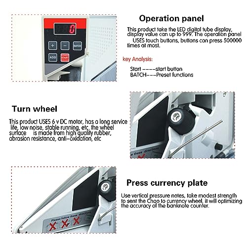 KEULEN Portable Money Counter Machine, Mini Handy Cash Bill Counting Machine with Digital Display Screen, 600pcs/min Banknote Paper, Number of Sheets Can Be Set, Multinational Currency Counting