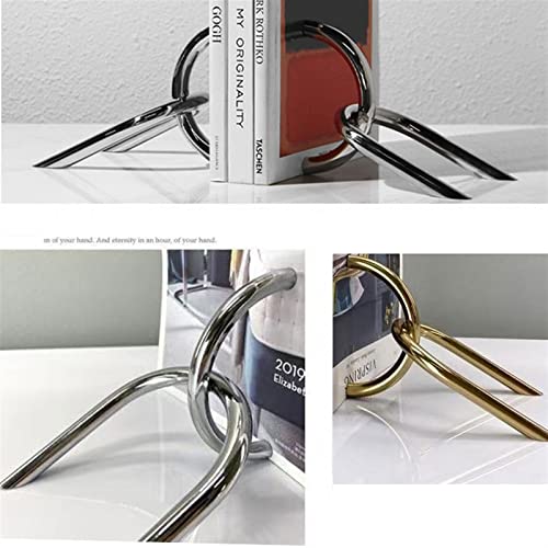 Book Organizer Decorative Bookends, Stainless Steel Book Ends Nonskid Art Bookend for Shelves for Decor, School, Home, Office, Library(Gold)