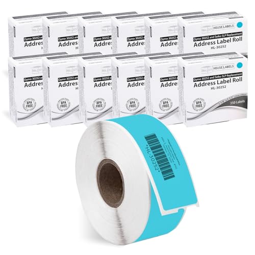 HouseLabels Compatible with Dymo 30252 Labels, Blue, 1-1/8" x 3-1/2"
