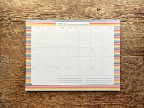 Rainbow Stripes Monthly Fill-In Desk Planner, Large Monthly Grid Fill-In Desk Planner Pad, Open Dated 13.25 in by 10 in Calendar Pad for Desk with Chipboard Backer, 50 Sheets by Noteworthy Paper