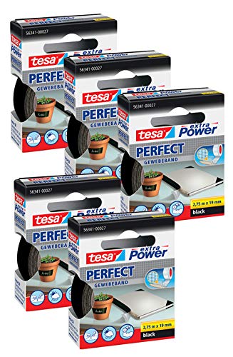 tesa Extra Power Fabric Tape (Black, 5 Packs)