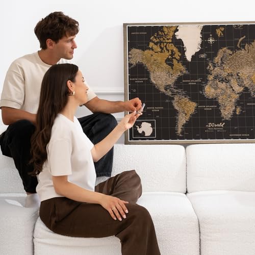 Canvas World Map with Cork Pin Board - English Lettering - Decorative Wall Decoration for All Rooms - Canvas Pictures with World Map Motif (90x60 cm, Pattern 5)