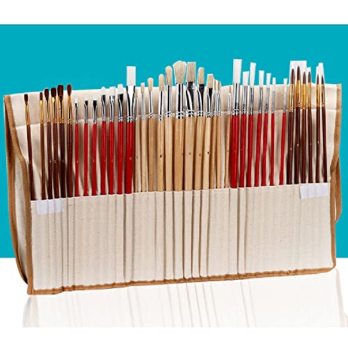 UOHLCX HBJWOV 38 Paint Brush Band Canvas Bag Box Long Wooden Handle Synthesis Art Supplies for Oil Acrylic Water