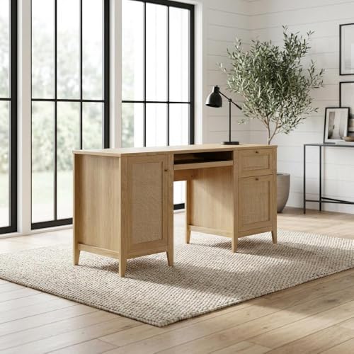 Bison office Brown Soma 63-Inch Office Desk, Computer Workstation with 0.5-Inch Thick Table Top, Sturdy Steel Frame, Modern Design for Home and Office Use