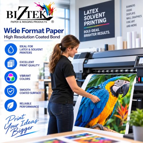 BIZTEK Wide Format Paper 36'' x 150' feet with 2 inch core 24 lb For Latex and Solvent Printers 1 roll High Resolution Coated Bond