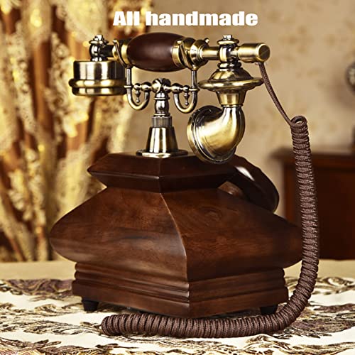saditesdk Landline Phone Retro Corded Phone Vintage Rotary Dial Landline Telephone Wooden Classic Old Fashioned Desk Phone with Redial Function