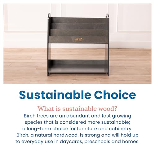 ECR4Kids 3-Shelf Floor Book Display with Handles and Storage, 30in, Kids Bookshelf, Grey Wash