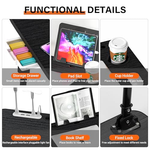 Lap Desk for Bed Adjustable Height with USB Port 23.6" x15.7" Desktop