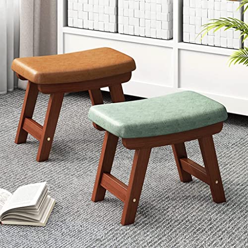 XYIANG Low Stool Modern Comfortable Footrest, Solid Wood Foot Rest, Upholstered Seat, Side Table Foot Stool, Minimalist Green Footstool Stable