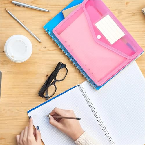 5Pcs A5 Expanding File Folder Plastic Envelope Wallet Organizer with Snap Closure & Label Pocket(Red)