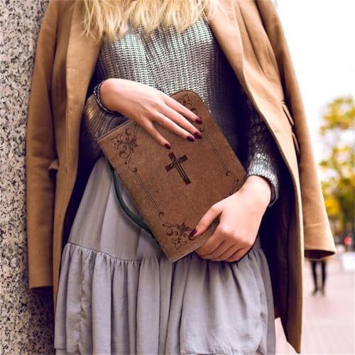 Women's Bible Cover-Premium PU Leather Portable Case with Handle Zippered Pocket, Standard Size and Bible Accessories, for Church/Devotion/Study-Ideal Christian Gift(E,12in)