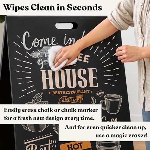 Ilyapa Metal A Frame Sign, Chalkboard Sidewalk Sign - 24x38 in, Black