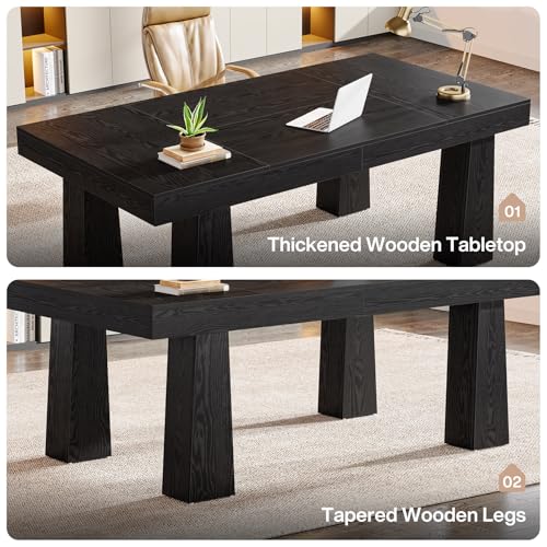 Tribesigns 5ft Conference Table, Heavy Duty Rectangular Modern Industrial Meeting Table with 4 Tapered Legs for Office, Black Workstation for Home or Business (1, Black)