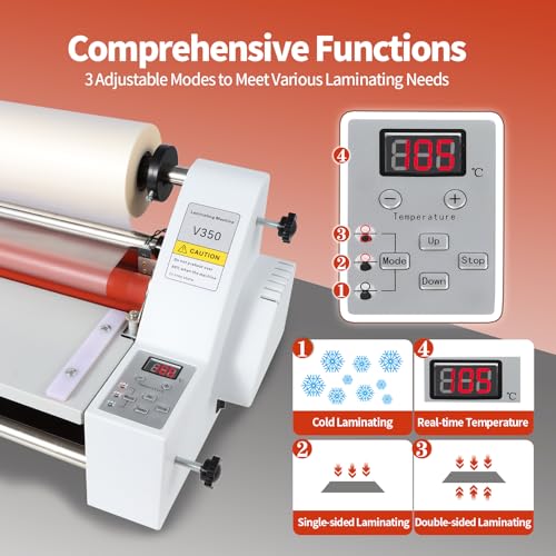 V350 Cold Hot Roll Laminator,350mm Laminating Machine,Single & Double Sided Thermal Laminator for Paper Card PVC Foil,Etc.,Digital Display & Temperature Control for Home Commercial Office School,700W