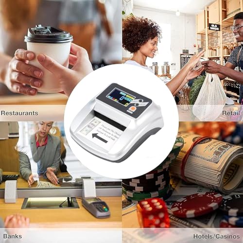 ERICAT Counterfeit Money Detector, Money Counter Machine with LED Display Screen, Smart Reminder and and 1s Accurate Detection, Automatic 4-Way Direction USD & Euro Value Counting, for Restaurants