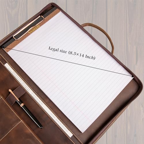 GZRHKJ Genuine Leather Portfolio, Padfolio Organizer with Handle, Personalized Padfolio，Padfolio with Zipper for Men Women，Suitable for 15-inch Laptop Legal Pad Padfolio, Dark Khaki