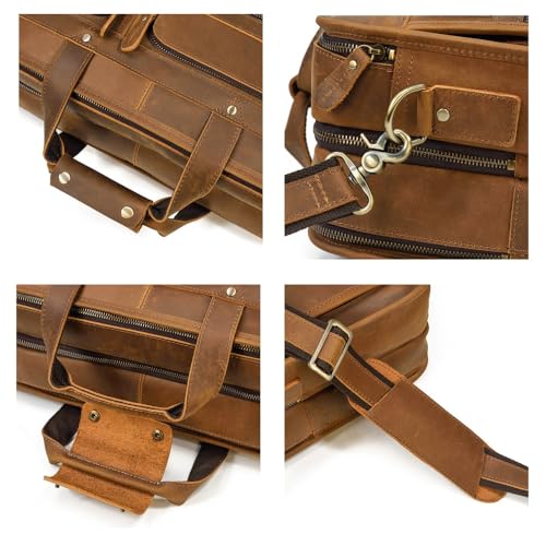 Mens Messenger Bag Vintage Leather Laptop Briefcase Large Laptop Bag Satchel Bag Computer Shoulder Bag(Brown)