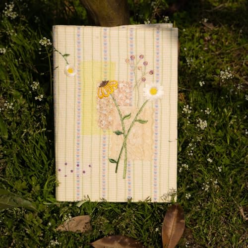 A5 Book Cover Adjustable Cotton Sleeve with Patchwork Embroidery Journal Jacket Cottagecore Planner Case(A5 Blank)