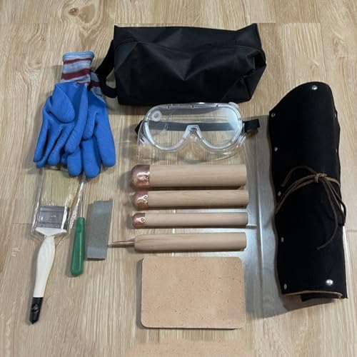 JYSWDZ Obsidian Crafting Tool, 12-piece Flint Knapping Tools Pad Kit, with Cowhide Peeling Pad, for Pros and Beginners, Crafting Obsidian Stone and Crystal, Three Colors Available A Beechwood Handle