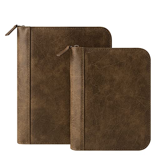 FranklinCovey - FC Basics Ring-Bound Binder for FranklinCovey Planners | Distressed Simulated Leather - Zipper Binder (Classic, Brown)