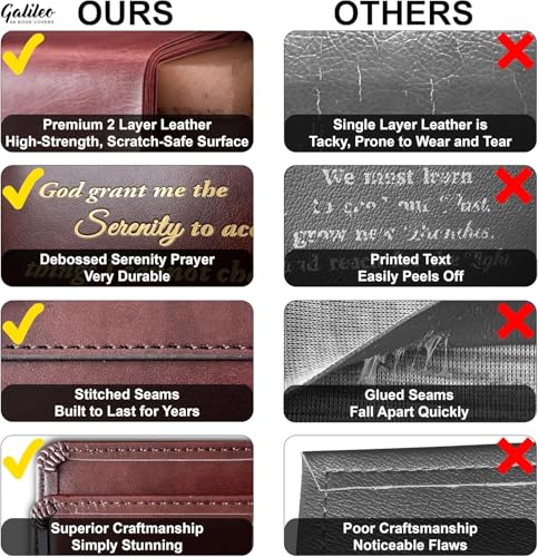 GALILEO® Genuine Leather Double AA Big Book Cover & 12 Steps & 12 Traditions | Medallion Holder | Perfect Gift | Alcoholics Anonymous (Genuine Leather, Black/Serenity Prayer)