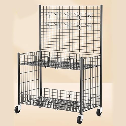 MLYAYE Wire Grid Wall Display Rack for Vendors White Black, Portable Folding Pushcart Shelves on Wheels for Art/Craft Show/Farmers Market/Booth, Retail Booth Stall Kiosk(Black,L 39 2/5inch)
