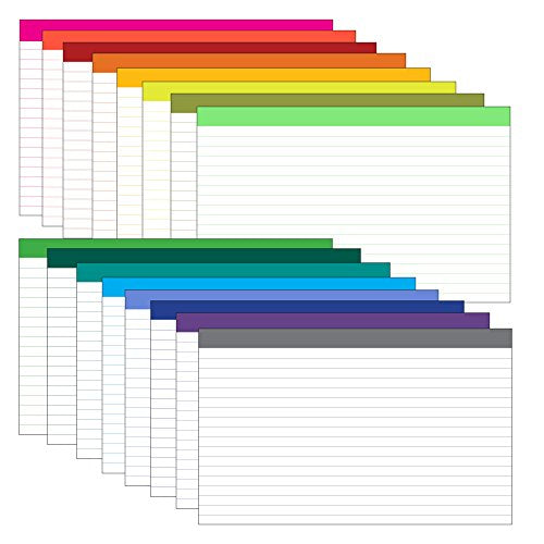 Debra Dale Designs 5" x 8" Color Bar Ruled Index Cards, 110# - 560 Count, 16 Unique Colors - Perfect for Flash Cards, Exams, Art History - Made in the USA