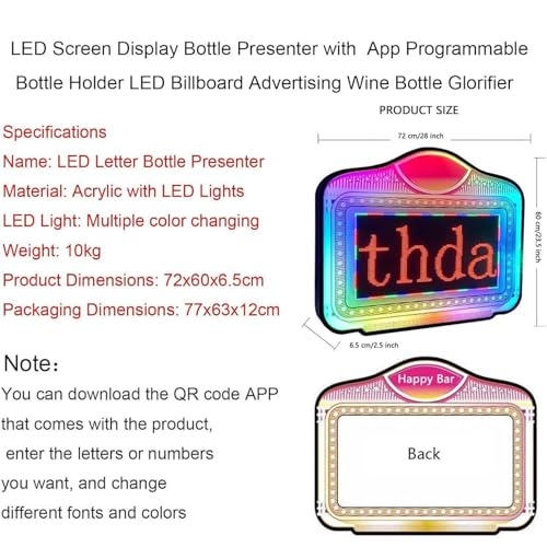 Bottle Presenter For Night Club, Scrolling Color Letter Billboard, Led Letter Bottle Presenter, Bottle Service Sign With App Programmable,Remote Control/App Edit Your Own Rolling Message